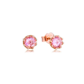 

Plated Rose Gold Earring 100% 925 Sterling Silver Earrings Pink Sparkling Crown Stud Earrings Jewelry Gift