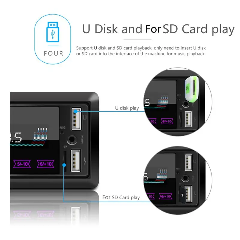 M10, Автомобильный плеер с ЖК-экраном, двойной USB, Bluetooth, 4,0, динамик, MP3-плеер, поддержка TF карты, u-диск, AUX, FM радио, функция