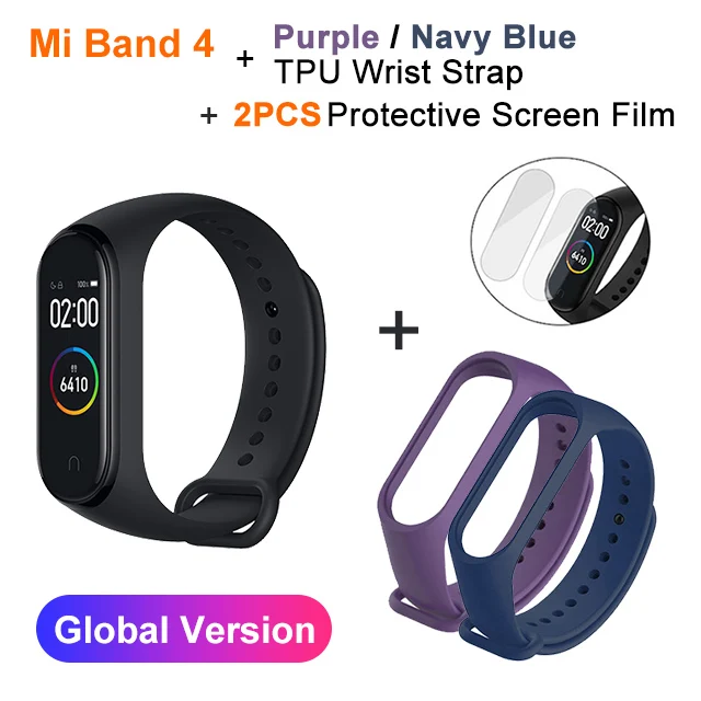 Новейший Xiaomi mi band 4 смарт фитнес браслет Bluetooth 5,0 цветной экран 135 мАч 50 м плавание mi ng водонепроницаемый - Цвет: Purpl add NavyBlueSt