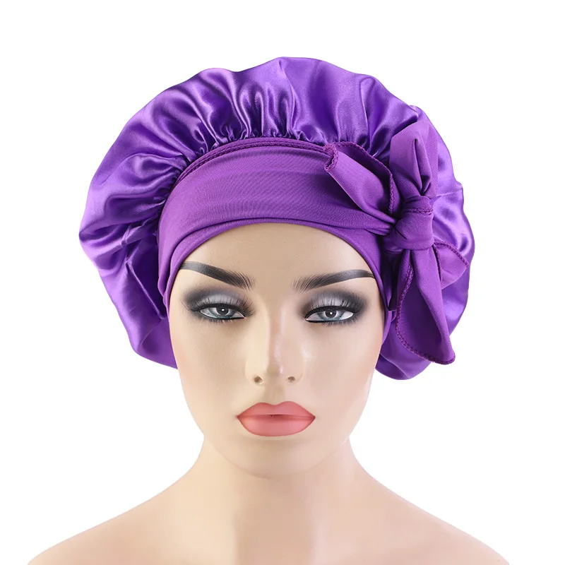 hair clips for women Solid Satin Bonnet with Wide Stretch Ties Long Hair Care Women Night Sleep Hat Adjust Hair Styling Cap Silk Head Wrap Shower Cap Women's Hair Accessories