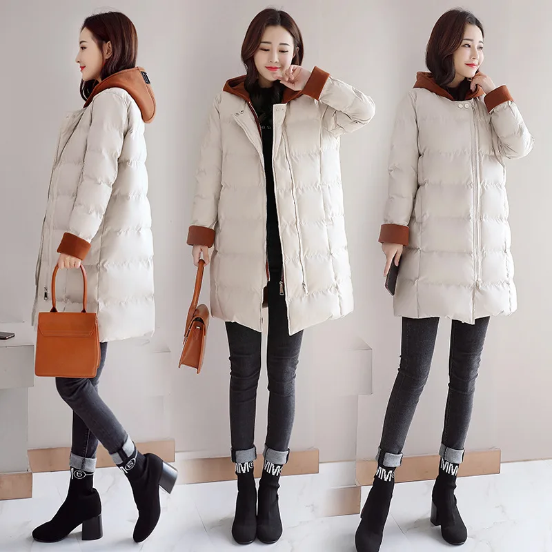 

Korean-style down Coat Hooded Cotton-padded Clothes WOMEN'S Coat 2019 Winter New Style Cotton Coat Mid-length Loose-Fit BF Stude