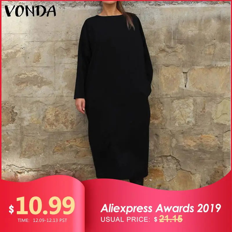 Najtaniej VONDA kobiety jesień długa sukienka moda wokół szyi z długim rękawem koszula sukienka 5XL Vestidos szlafrok plus size Femme tuniki damskie