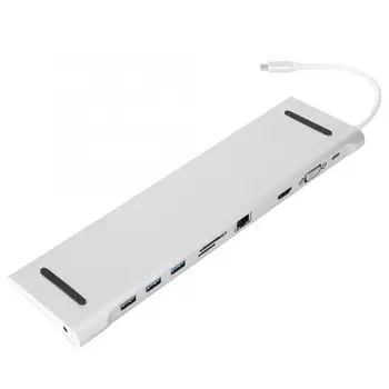 

Multifunctional 10-in-1 Type-C HUB Silver Aluminum Alloy Docking Station for