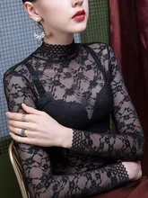  2022 Fashion Women Lace Blouse Shirt Women Sexy See-through Long Sleeve Mesh Blouses Blusas Spring Summer Elastic Skinny Tops 