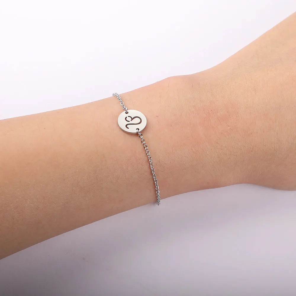12 Constellation Zodiac Charm Bracelet for Women Female Stainless Steel High Polish Charms Bracelets