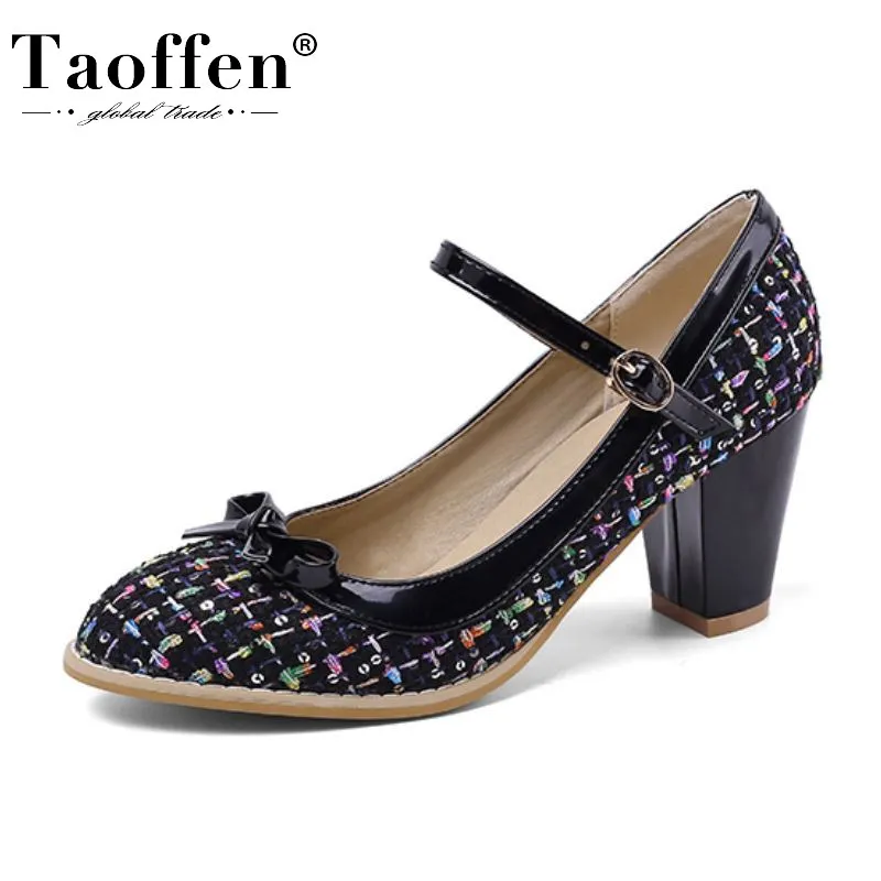 

Taoffen 4 Color Size 32-48 Women Pumps Party Patchwork Spring Wedding Shoes Woman Bow-knot Buckle Office Work Pumps Footwear