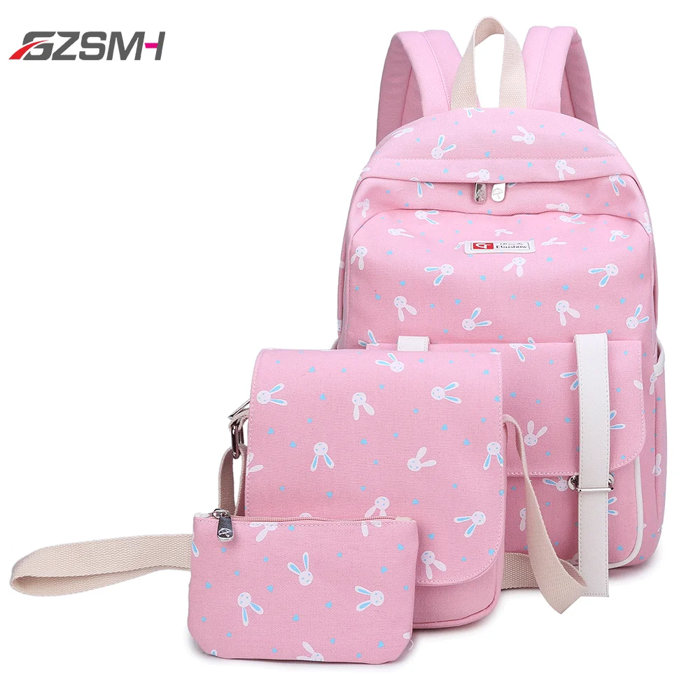 

3pcs set Backpack Schoolbag for Teenager Cute Rabbit Printing Students Bookbag Shoulder Bag Handbag Waterproof Rucksack Bagpack