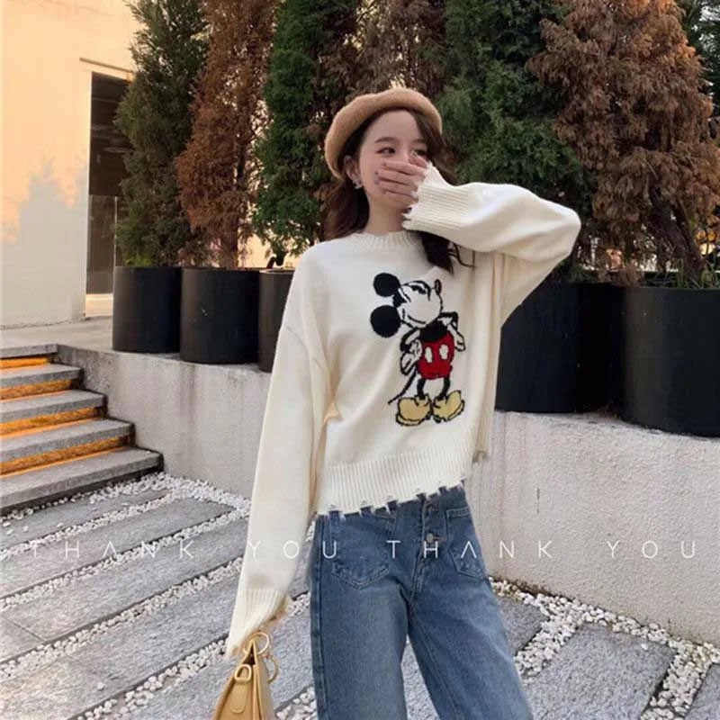 NiceMix Korean Style New Women's Winter Autumn Women's Fashion Loose Animal Embroidery Knitted Sweater Female Oversize Pull