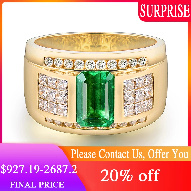 2020 para hombres lujoso Natural Colombia Esmeralda anillo de los amantes de las Real 14Kt oro amarillo boda joyería de diamantes genuinos - AliExpress Joyería y accesorios