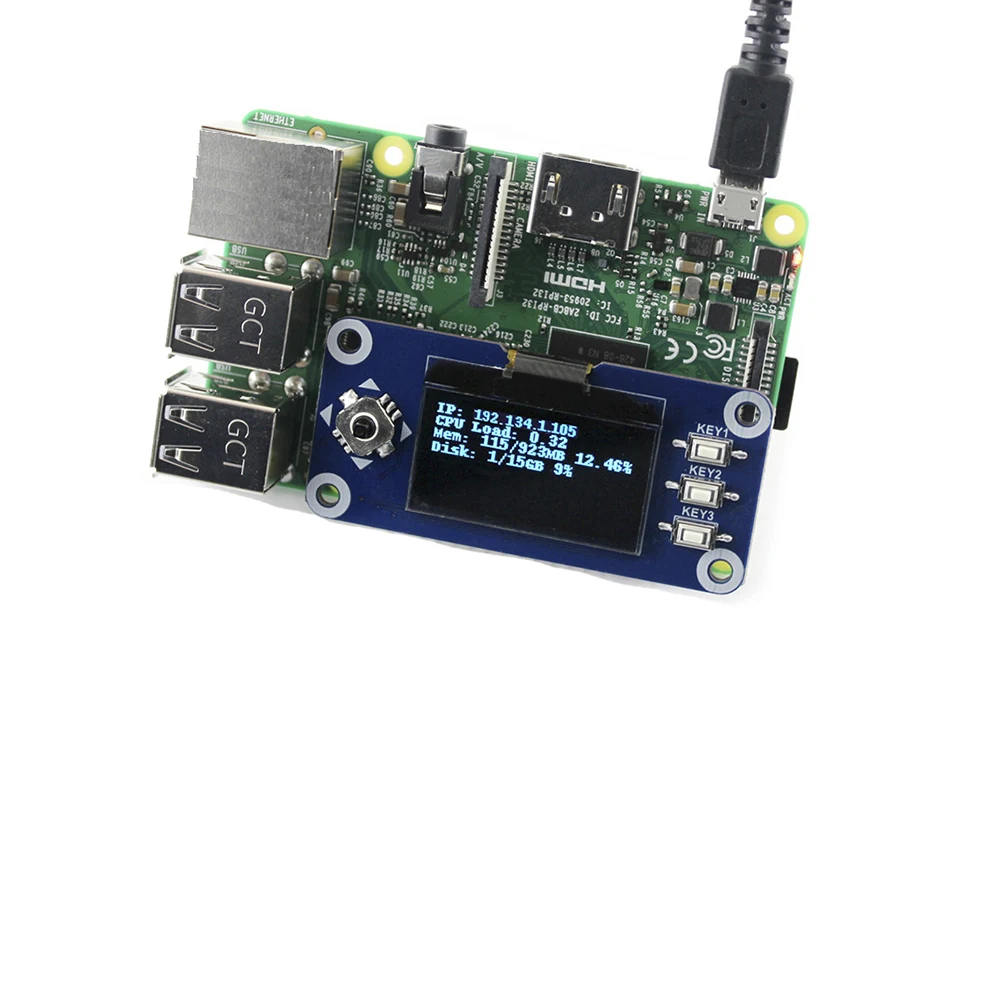 Расширительная плата Waveshare для Raspberry Pi 2B/3B/Zero W 128x64 пикселей интерфейс SPI I2C SH1106 1 3