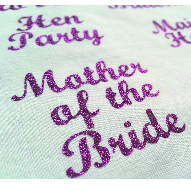 wedding bridesmaid transfer iron on t shirt hen party fuschia pink glitter patch 