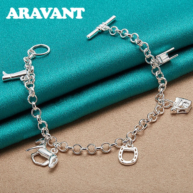 925 Silver Horse Charm Bracelet Chain For Women Fashion Jewelry - AliExpress