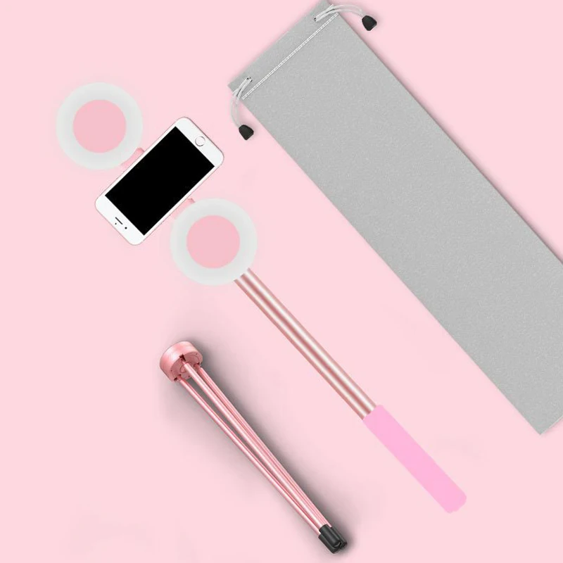  1.7m Extendable live Tripod Selfie Stick Support LED Ring light Stand 4 in 1 With Phone Mount for i