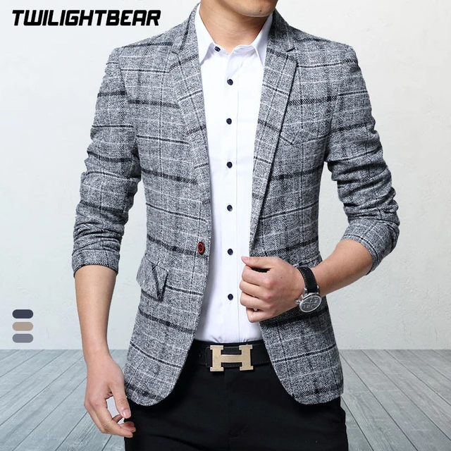 Blazer xadrez fino inglês masculino, jaqueta masculina, blazers de negócios  magros, roupas masculinas, casacos de casamento casuais, TSX103, novo -  AliExpress