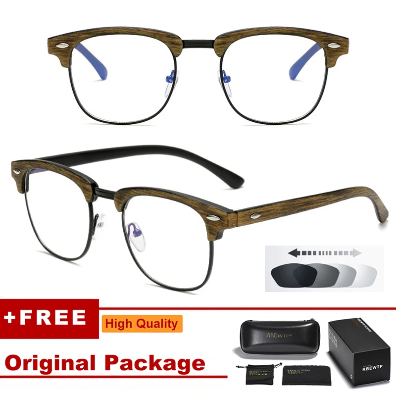 Gold Wood Black 06 Фотохромный фильтр компьютерные очки для блокирования УФ анти голубой свет глаз глазного напряжения переходные игровые очки для женщин мужчин UV400 - Цвет линз: Gold Wood Black 06