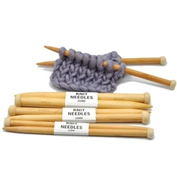 Set of Large Wooden Knitting Needles - 35cm, Single Point, 2 Pieces (20mm)