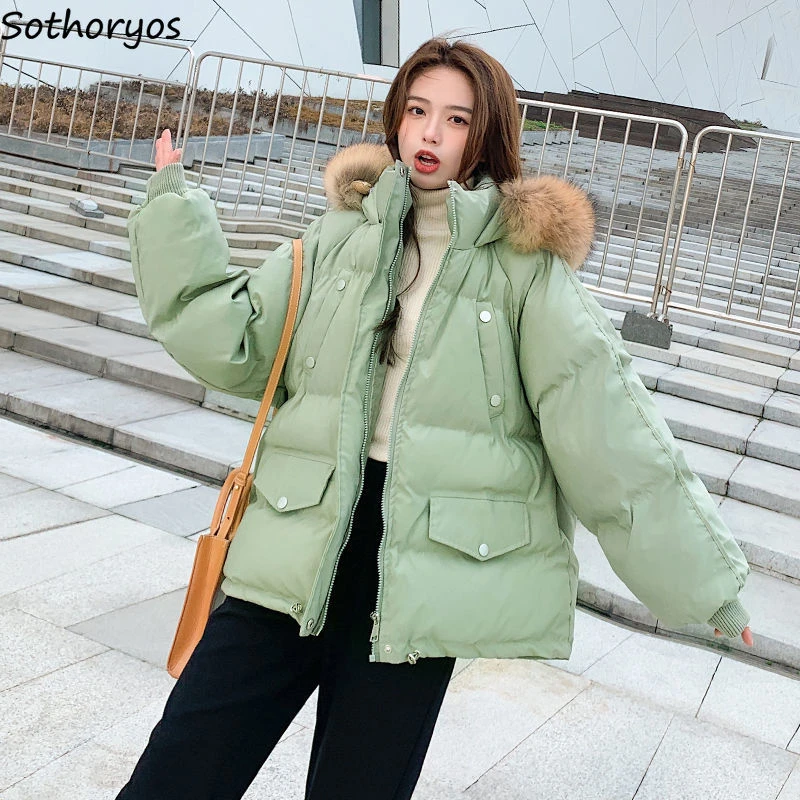 Parkas estilo corto para mujer, abrigos sencillos con capucha peluda, gruesos, térmicos, rompevientos, acolchados, informales, populares para invierno|Parkas| - AliExpress