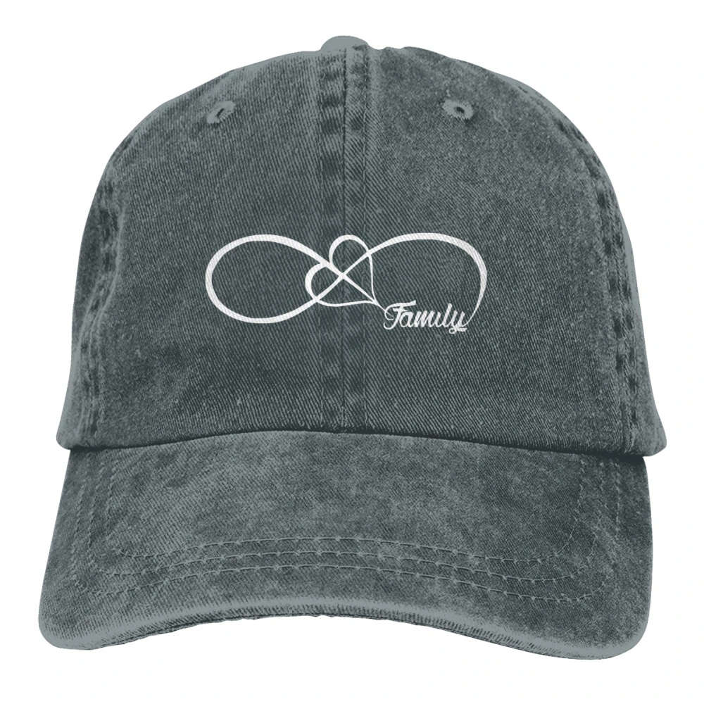 Семейная Любовь Сердце Бесконечность навсегда Casquette черный унисекс Мужские Женские джинсовые бейсболка с ремешком кепки Регулируемый Гольф папа шляпа