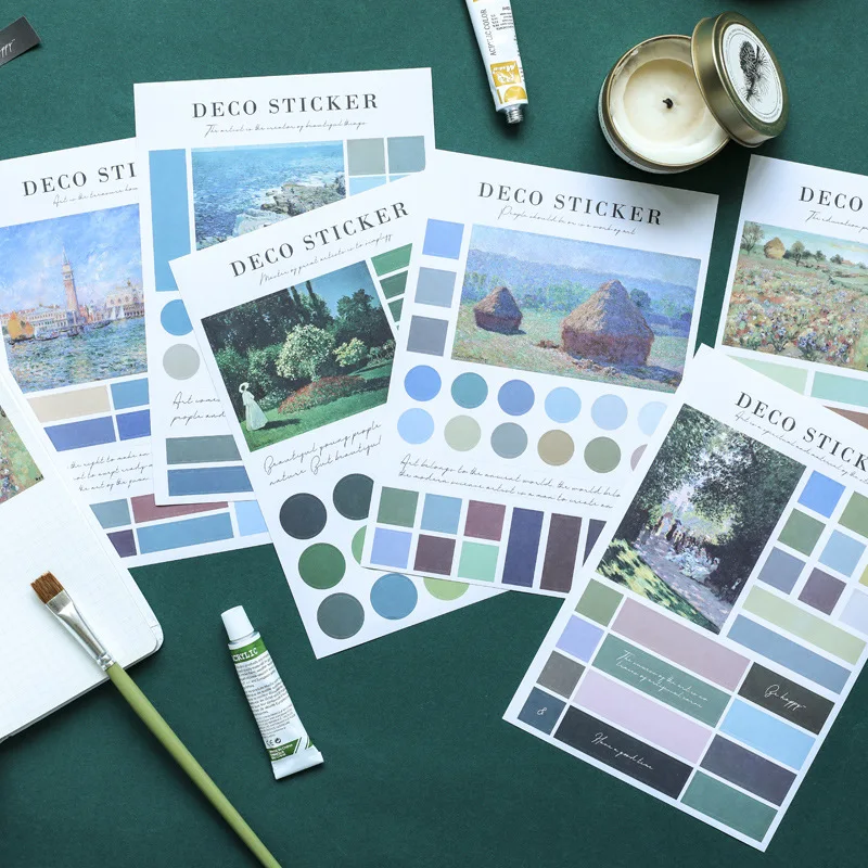 Art Oil Painting Decorative Sticker Creative Labels Post It Famous Painting Gradients Round Dot Block Sealing Sticker Stationery afbeelding