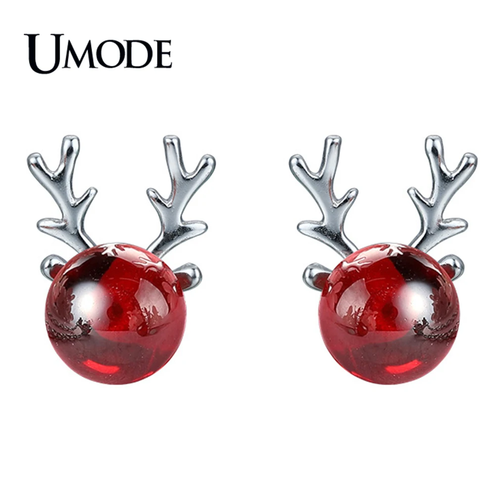 UMODE новые модные красные рога оленя серьги гвоздики для женщин белые золотые