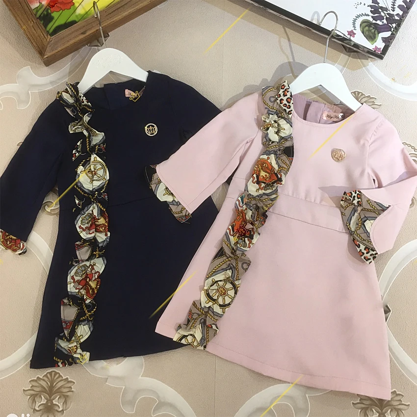 3069 Flowers Print Ruffles Brand Princess Baby Girl Dress Spring Fall Winter Party Kid Dress ForGirl Wholesale Baby Girl Clothes