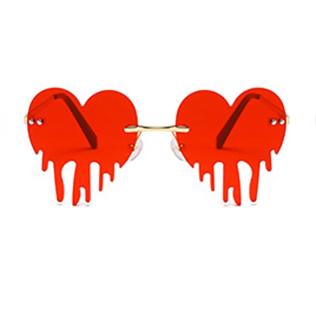 Fashion Colorful Heart Sunglasses Women Men Funny Party Sun Glasses Female Big Metal Rimless Shades Eyewear Driver Goggles Red