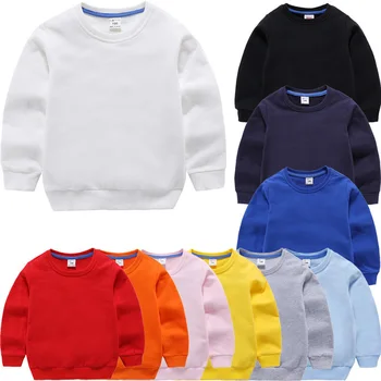 Children’s Hoodies Sweatshirts Girl Kids White Tshirt Cotton Pullover Tops for Baby Boys Autumn Solid Color Clothes 1-9 Years