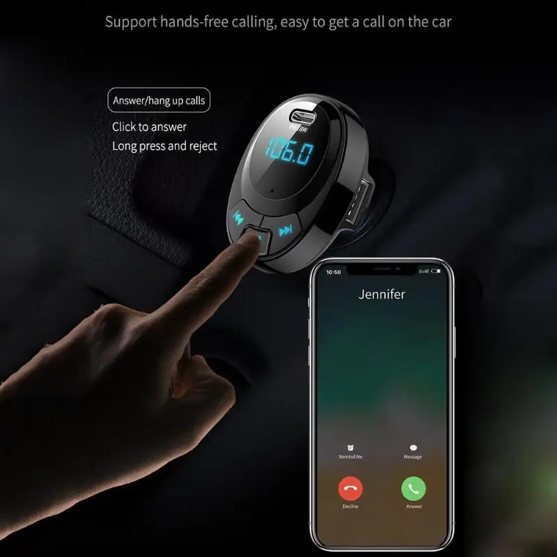 Bluetooth 5,0 Автомобильный mp3 плеер FM передатчик 18 Вт USB-C PD зарядное устройство Handsfree внешний U диски Автомобильная электроника