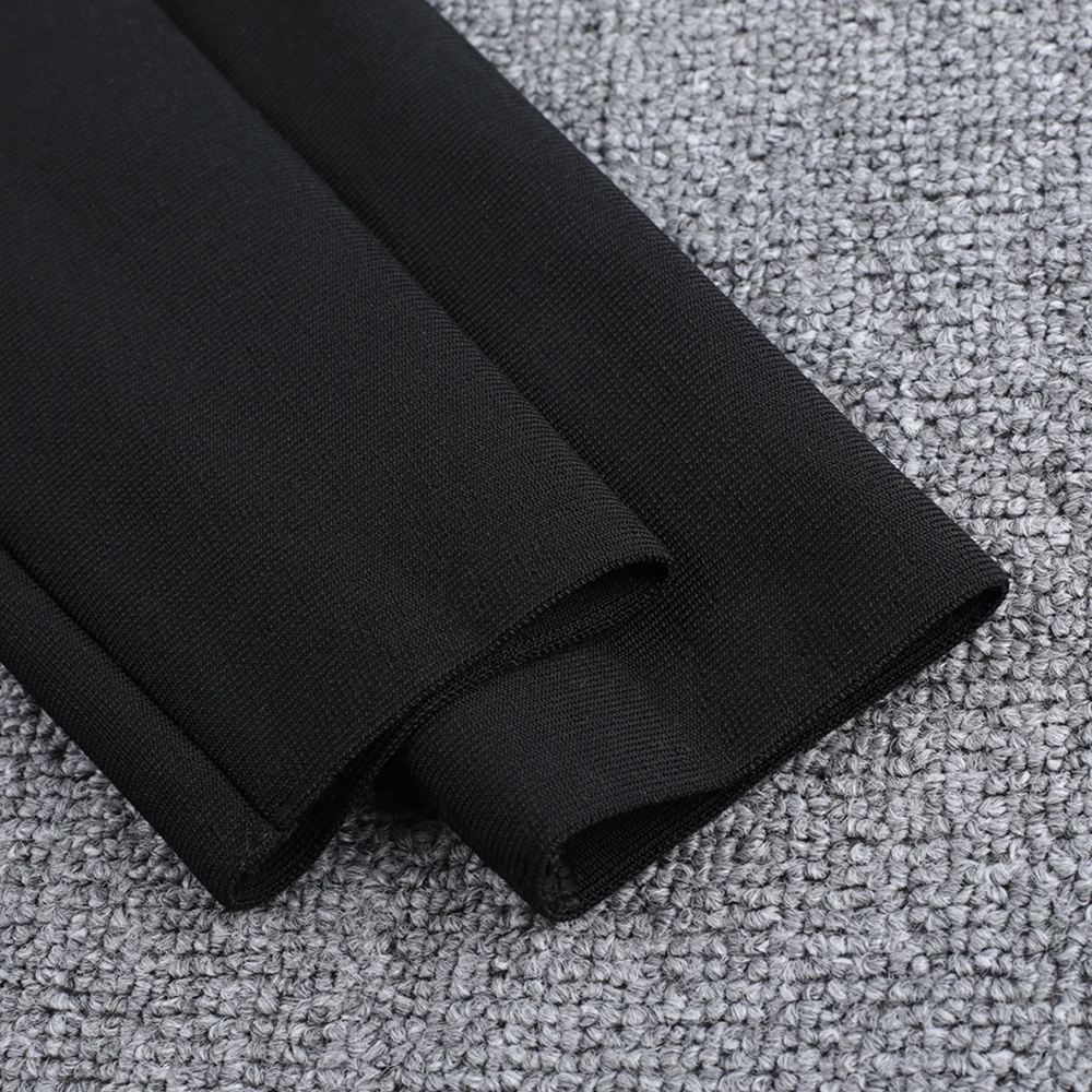 Ocstrade Black High Neck Long Sleeve Mini Wrinkled Metal Ornamental Buckle Bandage Dress PF19174-Black