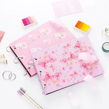 

Pink Cherry Art Journal Hand-Made Album Hard thick paper cover, black inner paper 7.4x10.5 IN Manual photo album Project life