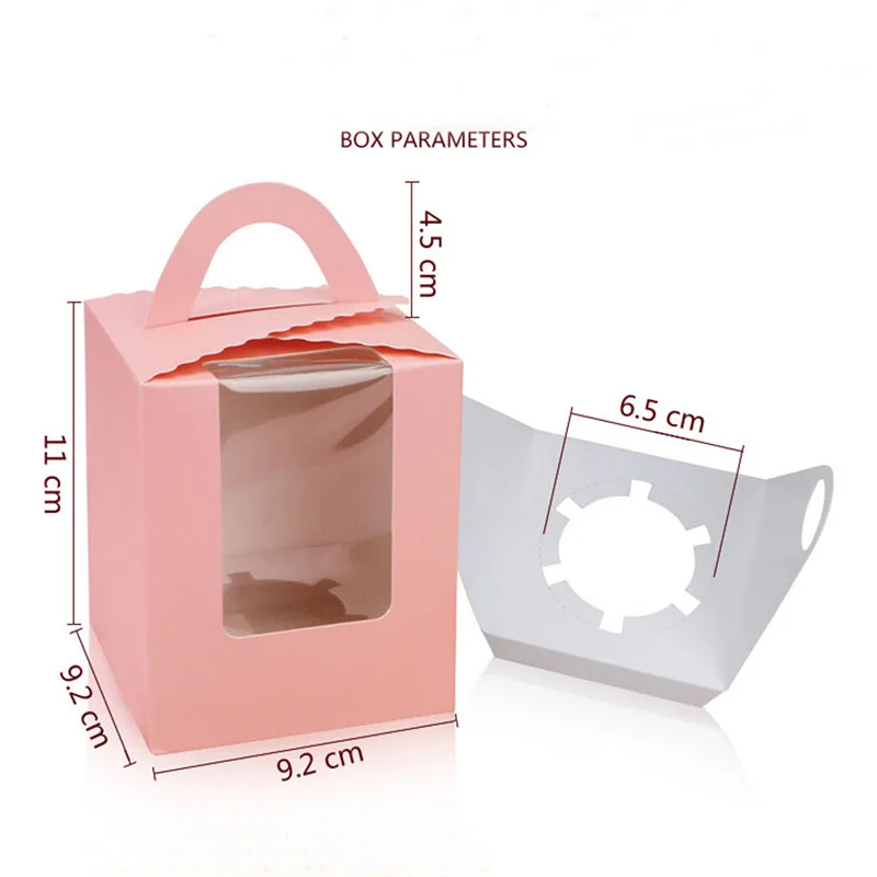 Description Picture 5 of item6Pcs Muffin Pastry Cake Box with Handle Cardboard Paper Cupcake Box Cake Packaging Box Festival Party Decoration Supplies