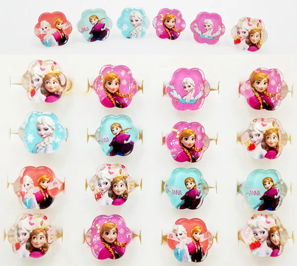 12pc/Lot Disney Princess Rings Acrylic Crystal Minnie Mouse Party Favors Frozen Kids Finger Rings Seal Stamper Kids DIY Gifts 12pcs C