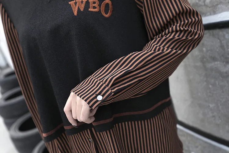 Max LuLu Роскошные корейские модные женские панк Осенние Топы и блузки женские черные полосатые рубашки Женская Лоскутная одежда размера плюс