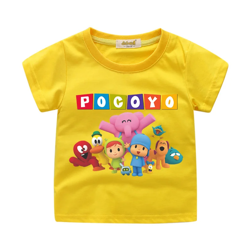 Pocoyo/одежда с 3D принтом для мальчиков и девочек, летняя одежда для футболок Детские футболки с короткими рукавами для малышей, топы, WJ222