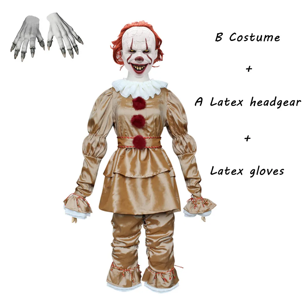 Gold-A-Gloves Фильм It: Chapter 2 Pennywise костюм для взрослых Косплей вечерние Pennywise город костюм клоуна на Хеллоуин костюмы+ маска+ перчатки дети - Цвет: Gold-A-Gloves