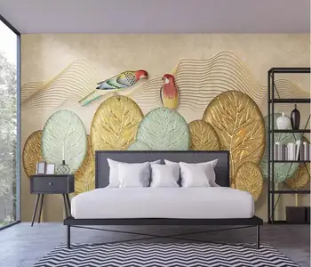 

CJSIR Custom 3d Wallpaper Modern Abstract Hand-painted Golden Leaves Forest Bird Hotel Living Room Wall Sticker 3d Wallpaper
