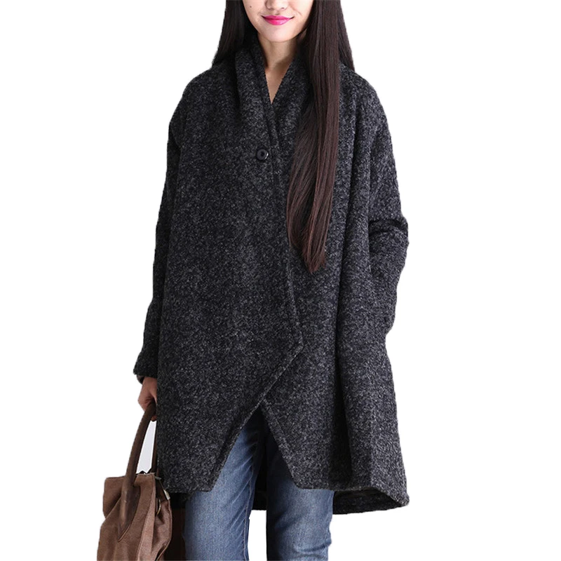 

High Quality Winter Woolen Coat Women Temperament Thick Fashion Design 2019 New Warm Wool Fabric Woolen Coat Classic Plus Size