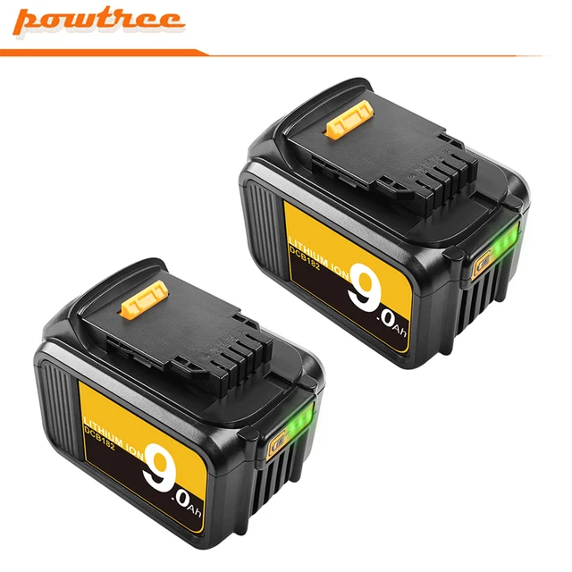 Powtree 9000mAh 18V Rechargeable Battery for DeWalt DCB181 DCB182 DCB200 DCB205 DCB204 DCB206 Power Tools Battery 18 V 2 Piece