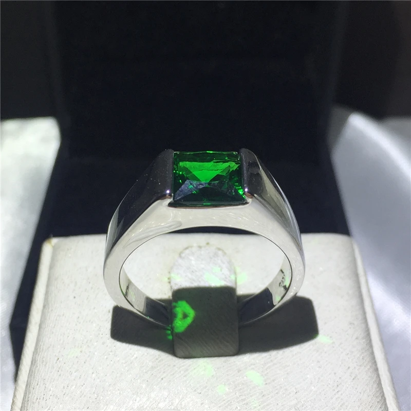 Модное обручальное кольцо для мужчин Принцесса cut 3ct зеленый 5A Циркон cz 925 серебро мужской юбилей кольцо
