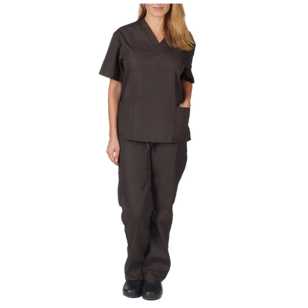 Medical Nursing Scrub Set Natural Uniforms Women Top Pants
