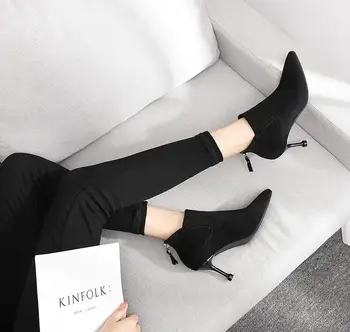 

High-heeled fashion female 2019 new high-heeled pointed low-cut bare boots spring and autumn single boots