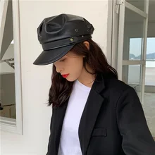 Кепка для крикета, весна-лето, корейский стиль, Ретро стиль, британский стиль, повседневная Кепка на плоской подошве из искусственной кожи, Кепка в стиле милитари, женская элегантная Кепка с коротким козырьком