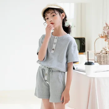

YourSeason 2020 Summer Elegant Girl O Neck Clothing Set Kids Shirt Tops And Wide Leg Shorts Casual Baby Girls Two Piece Suit