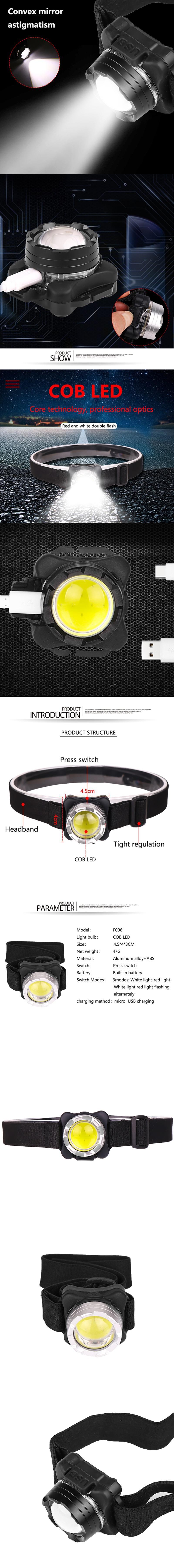 Регулируемый кемпинговый налобный фонарь мини-фонарик Cob Led Light