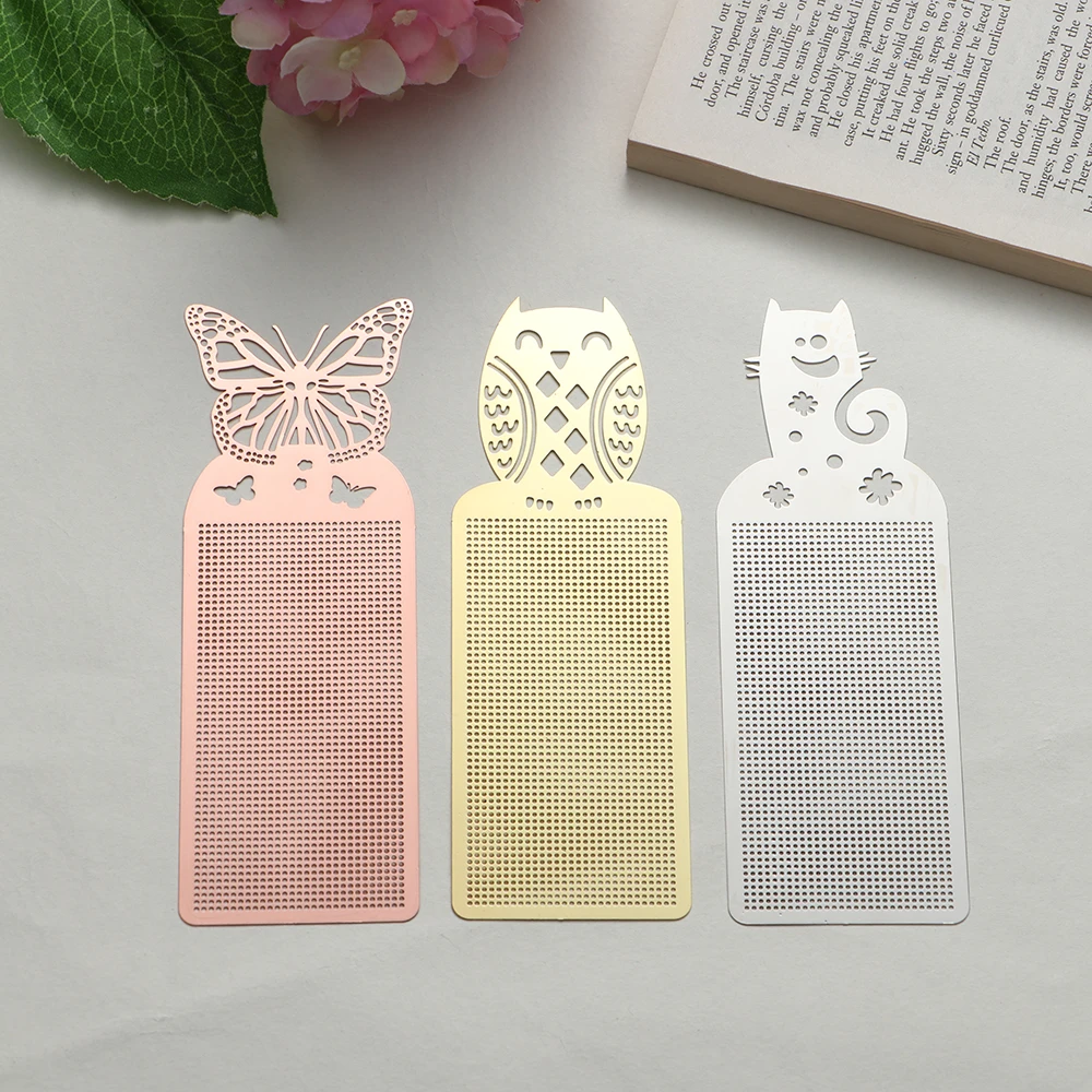 Cross Stitch Kit Cute Butterfly/Owl/Leaves/Cat Metal Bookmark DIY