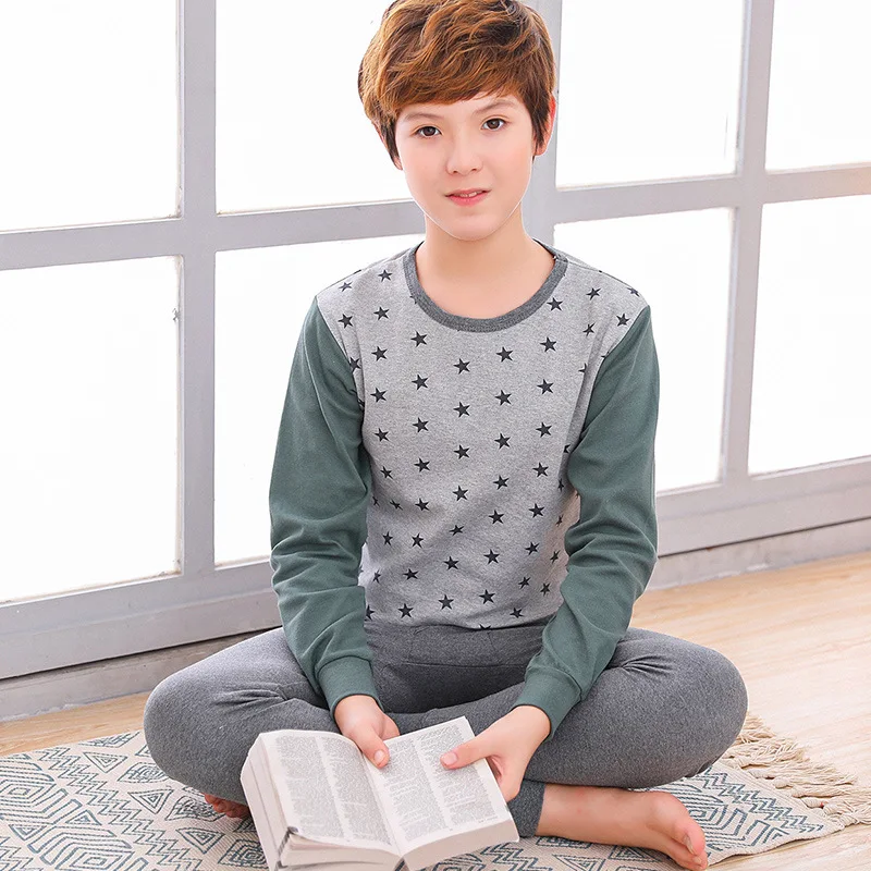 Осенне зимние пижамы для больших мальчиков и девочек одежда маленьких хлопковая
