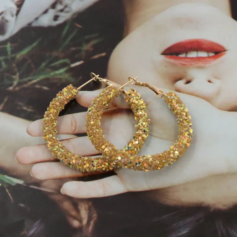 yellow Oorbellen Новинка, кольца, серьги из смолы для женщин, серьги-кольца, модные ювелирные изделия с блестками, подарок - Окраска металла: yellow
