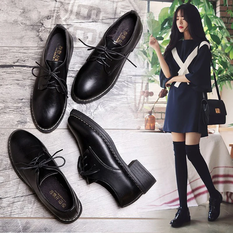 Women Flats New British Style Oxford Shoes Women Casual Lace Up Pu Flats Shoes Female Creepers Zapatos Mujer Ladies