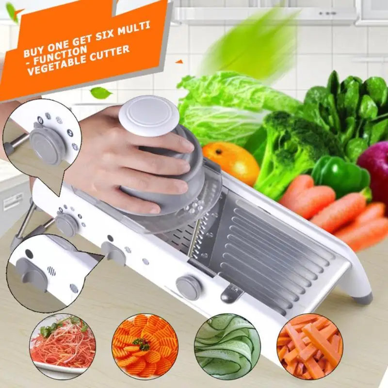 

Multifunctional Manual Vegetable Slicer Fruit Potato Cutter Grater Chopper with Adjustable Stainless Steel Blades Kitchen Tool