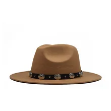 Осень и зима sombrero мелкий Топ fedora Женская шерстяная шапка металлический модный пояс фетровые шапки Мужская шляпа Федора